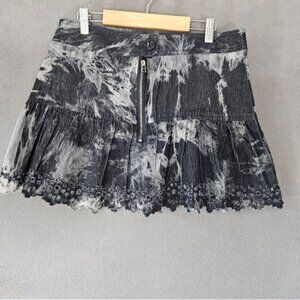 Y2K Neslay Paris Womens Medium Goth Mini Tye Dye Skirt Boho Floral Cutouts Black